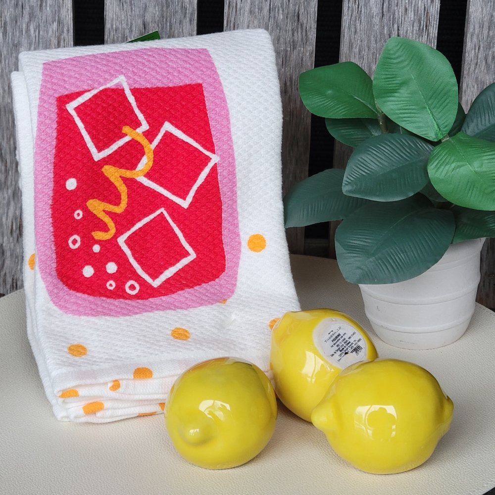 Kate Spade Summer Drink Kitchen Towel Set & 3 Ceramic Threshold Lemons - Picture 4 of 5